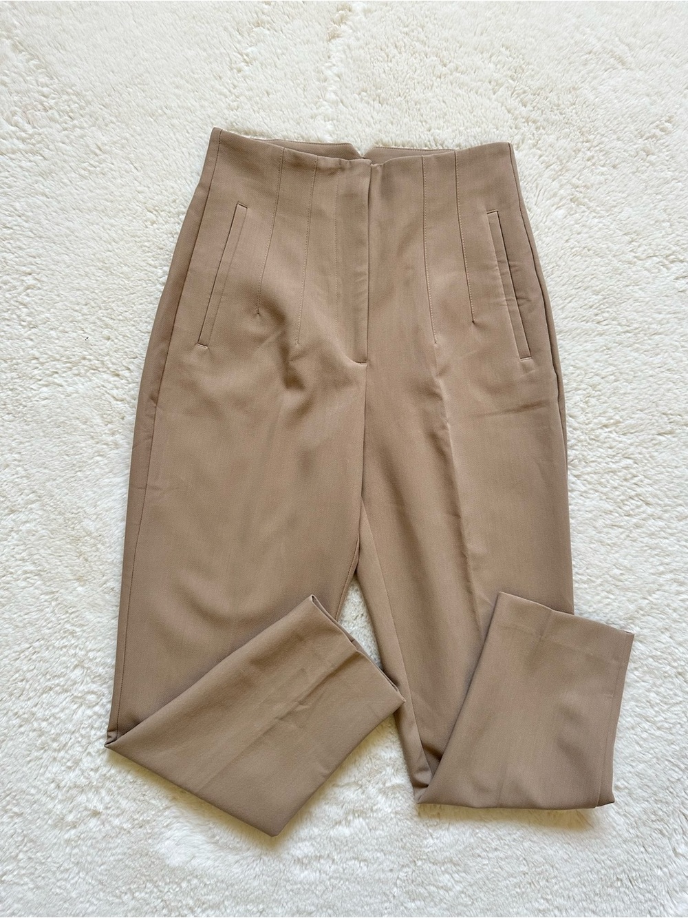 Zara High-Waist Tailored Pants in Camel S